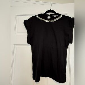 LNA Black Top with Embellished Neckline